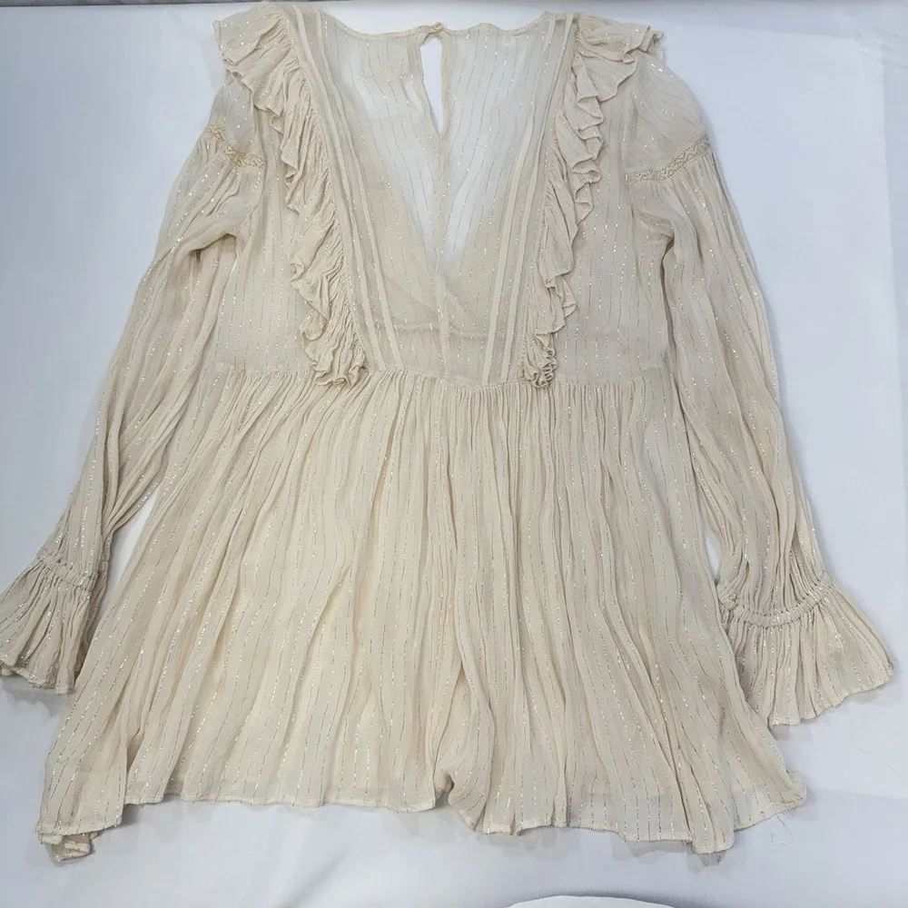NWOT Maeve Anthropologie Ruffle Wynn Metallic Stripe Boho Peasant Flowy Size 4 - Picture 9 of 14